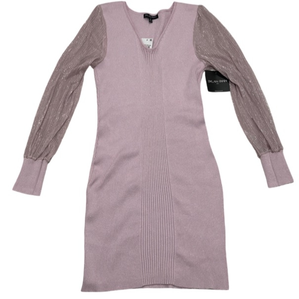 Dylan Ryan Mauve Mist Ribbed Knit Dress Sheer Sleeve XL